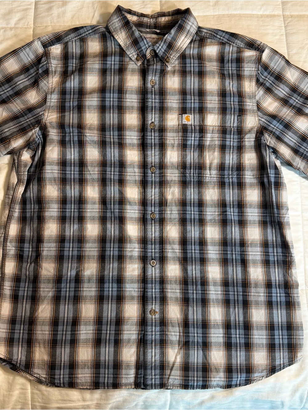 Carhartt Men's XL Gray/Black Plaid Short Sleeve Pocket Button-Up Relaxed Fit